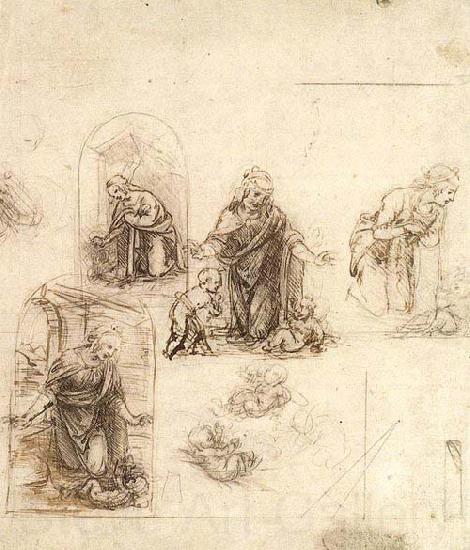 Leonardo  Da Vinci Studies for a Nativity